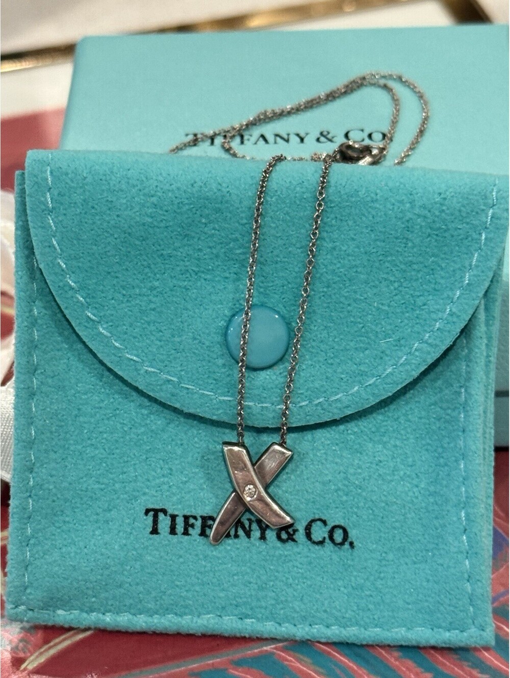 AuthenticTIFFANYCO.PalomaPicassoDiamond XOX Necklace Silver 17 Box & PCKG [COPY]